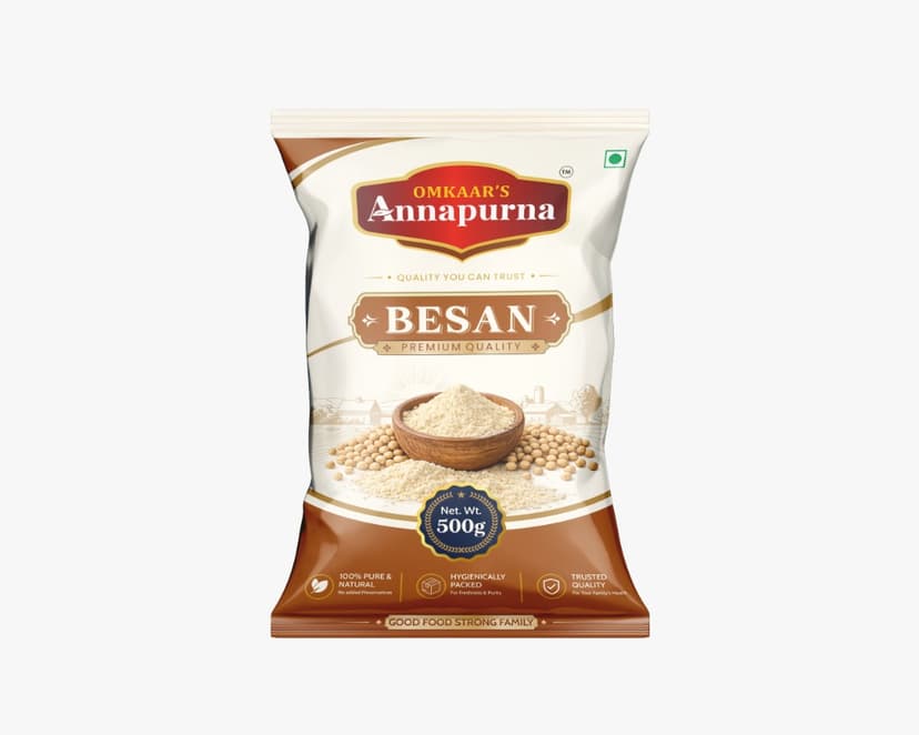 Omkaar's Annapurna Besan 500g pack — premium chickpea flour